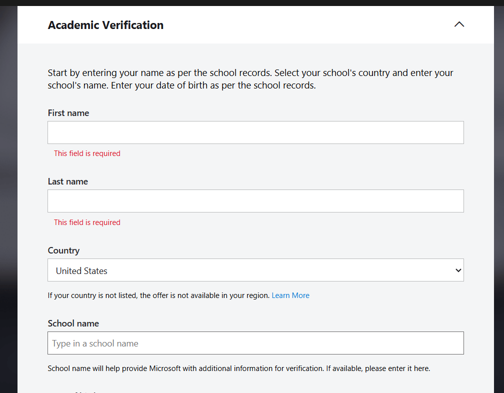 Azure Academic Verification Azure Academic Verification
